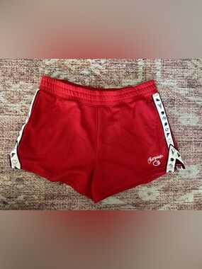 Champion Women's Red Athletic Shorts with Side Logo Tape